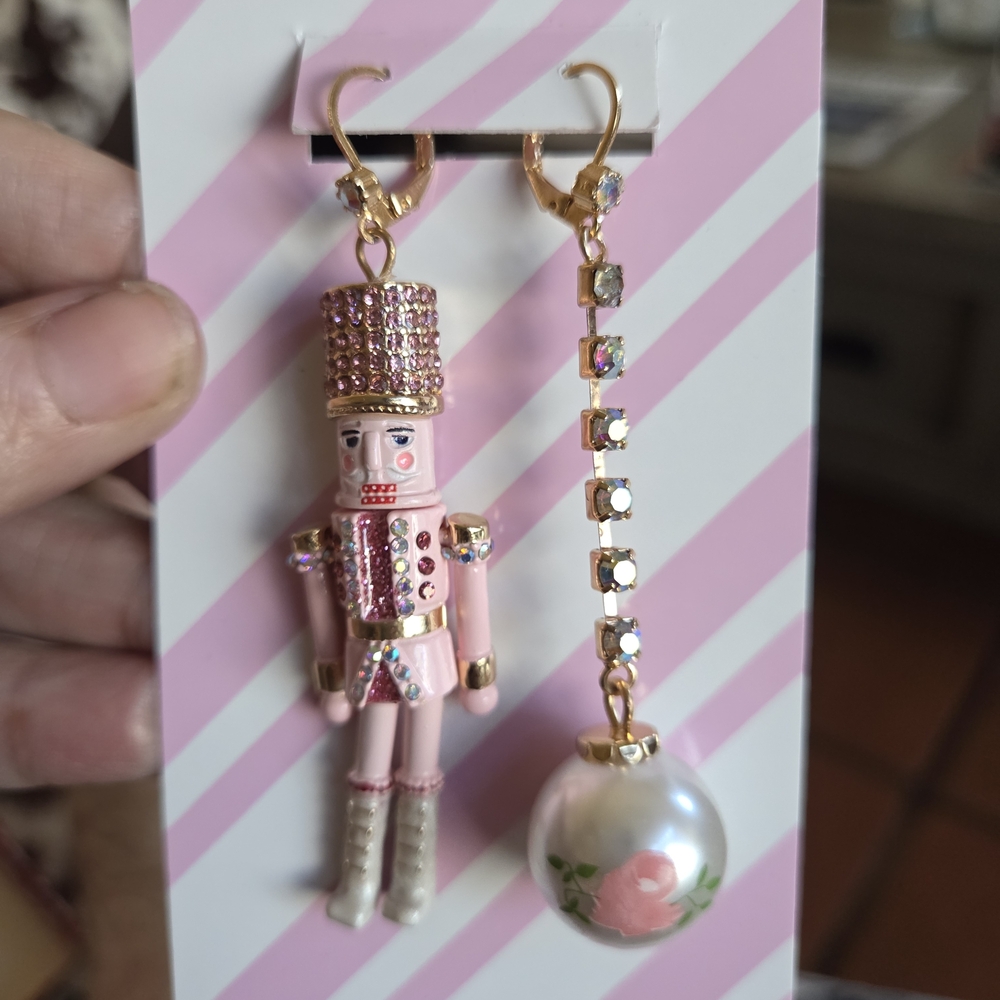 Betsey Johnson Pink Nutcracker Earrings with Pearl - Picture 3 of 4